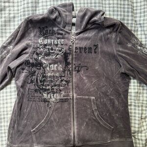 7 Jeans Graphic Velour Zip-Up Hoodie